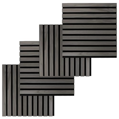 PROVISTON 4er SET Akustik 3D Wandpaneele 400 x 400 x 21 mm Furnierte MDF Holzlamellen in der Farbe Eiche dunkel Filz-Untergrund als Trägermaterial von PROVISTON
