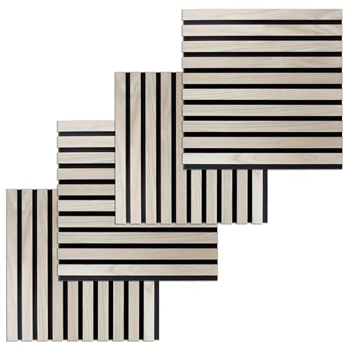 PROVISTON 4er SET Akustik 3D Wandpaneele 400 x 400 x 21 mm Furnierte MDF Holzlamellen in der Farbe Eiche hell Filz-Untergrund als Trägermaterial von PROVISTON