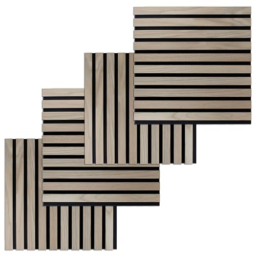 PROVISTON 4er SET Akustik 3D Wandpaneele 400 x 400 x 21 mm Furnierte MDF Holzlamellen in der Farbe Eiche natur Filz-Untergrund als Trägermaterial von PROVISTON