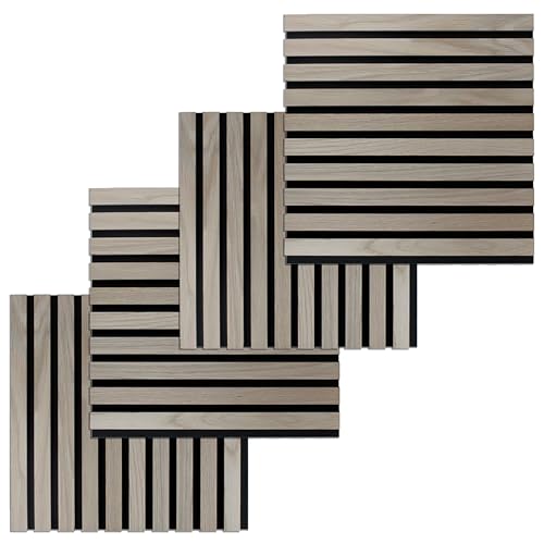 PROVISTON 4er SET Akustik 3D Wandpaneele 400 x 400 x 21 mm Furnierte MDF Holzlamellen in der Farbe Walnuss Filz-Untergrund als Trägermaterial von PROVISTON