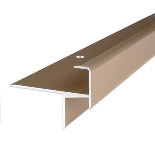 PROVISTON | Laminat-Parkett-Treppenkante | Aluminium eloxiert | Bronze Hell | Breite 33 mm | Höhe 13.3 mm | Länge 1000 mm | Gebohrt | Treppenkantenprofil | Treppenwinkel | Winkelprofil | 1 Stück von PROVISTON