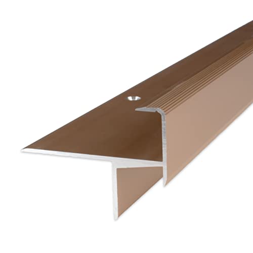 PROVISTON | Laminat-Parkett-Treppenkante | Aluminium eloxiert | Bronze Hell | Breite 33 mm | Höhe 15.3 mm | Länge 1000 mm | Gebohrt | Treppenkantenprofil | Treppenwinkel | Winkelprofil | 1 Stück von PROVISTON