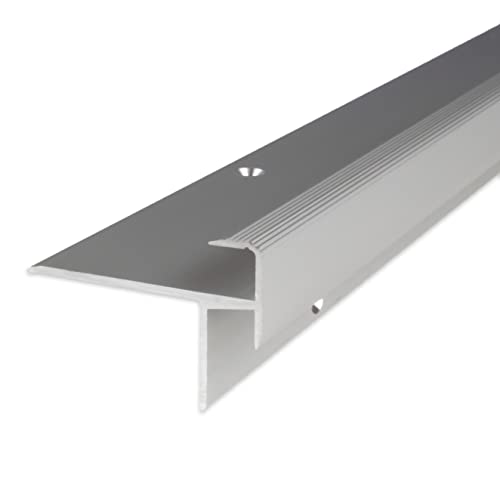 PROVISTON | Laminat-Treppenkante | Aluminium eloxiert | Silber | Breite 10 mm | Höhe 8.5 mm | Länge 2500 mm | Gebohrt | Treppenkantenprofil | Treppenwinkel | Winkelprofil | Kombiwinkel | 1 Stück von PROVISTON