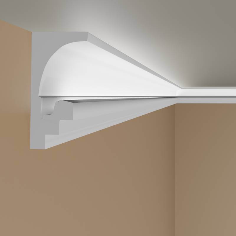 PROVISTON | Lichtleiste LL9 | Polystyrol Stuckleiste | 182 x 96 x 2000 mm | Weiß | Deckenleiste von PROVISTON