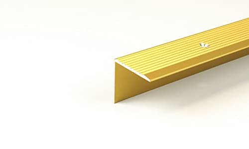 PROVISTON Treppenkante | 30 x 30 x 2700 mm | Treppenkantenprofil Treppenwinkel Winkelprofil Kombiwinkel Aluminium eloxiert Goldfarbig Gebohrt von PROVISTON