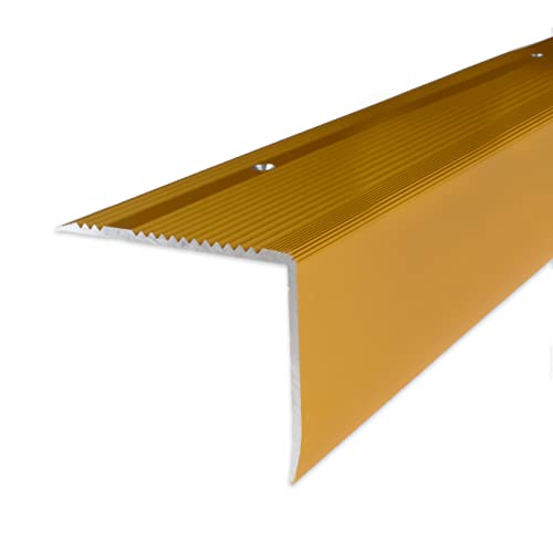 PROVISTON | Treppenkante | Aluminium eloxiert | Goldfarbig | Breite 69 mm | Höhe 55 mm | Länge 1000 mm | Gebohrt | Treppenkantenprofil | Treppenwinkel | Winkelprofil | Kombiwinkel | 1 Stück von PROVISTON