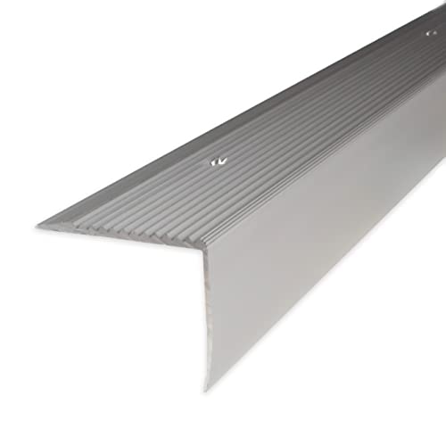 PROVISTON Treppenkante | 42 x 50 x 1000 mm | Treppenkantenprofil Treppenwinkel Winkelprofil Kombiwinkel Aluminium eloxiert Silber Gebohrt von PROVISTON