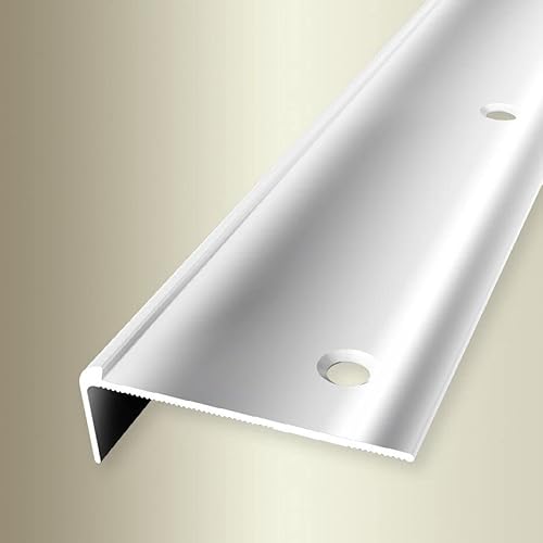 PROVISTON | Treppenkantenprofil | Breite: 48 mm | Höhe: 2.5 mm | Länge: 2500 mm | Aluminium Poliert | Versenkt Gebohrt von PROVISTON