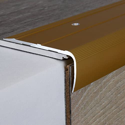 PROVISTON | Treppenprofil | 28.5 x 75 x 1000 mm | goldfarbig | Aluminium | hochwertige Metallprofile | Treppenkante | zum Schrauben | qualitatives Winkelprofil | robust | langlebig von PROVISTON