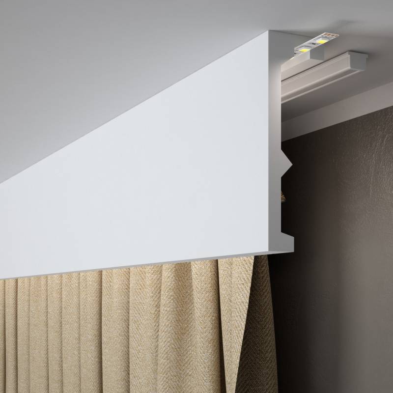 PROVISTON | Vorhangleiste "RM056T" | 55 x 180 x 2000 mm | Weiß | Stuckleiste | Lichtleiste | Modern von PROVISTON