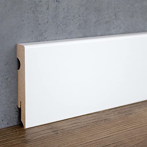 Produktbild PROVISTON - Sockelleiste - Eckiges Profil - 15 x 80 x 2400 mm - MDF foliert - Weiß - Klassische Fußleiste - 2.4 Meter von PROVISTON