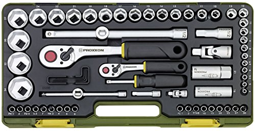 Proxxon 23286 Steckschlüsselsatz Komplettsatz mit 6,3mm (1/4") und 12,5mm (1/2") Umschaltratsche 65teiliges Werkzeug-Set mit Kunststoffkoffer von Proxxon