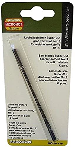 Proxxon 28116 Laubsägeblatt Supercut für Holz grob verzahnt 14 Zähne auf 25mm ohne Querstift Länge 130mm 12 Stück / Packung Proxxon 28116 Laubsägeblatt Supercut für Holz grob verzahnt 14 Zähne auf 25mm ohne Querstift Länge 130mm 12 Stück / Packung von PROXXON