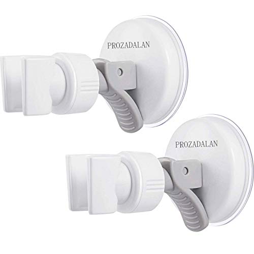 Duschkopfhalterung Saugnapf, Verstellbarer Brausehalter Bad Saugnapf mit 360°drehbar Brausehalter für Handbrause, Abnehmbarer Handbrause Halterung und an der Wand montierte Saughalterung (White-2PCS) von PROZADALAN