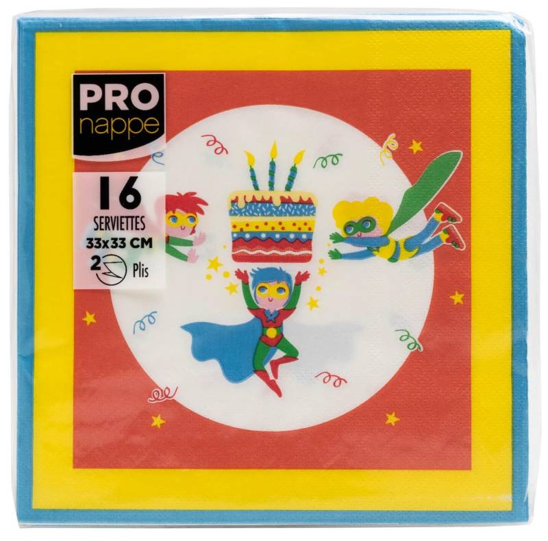 PROnappe Papierdekoration 18x Tissue-Servietten, Pack 16 St 2-lagig, 33x33 cm Superhelden 62360I, Serviettes ouate micro gaufré von PROnappe