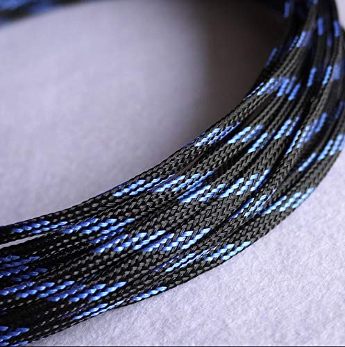 10 m erweiterbarer PET-Kabelschlauch – flacher, dichter, geflochtener Drahtschutz for Kabel von 1 mm bis 18 mm, 1 Stück(Black blue,12mm) von PRPRP