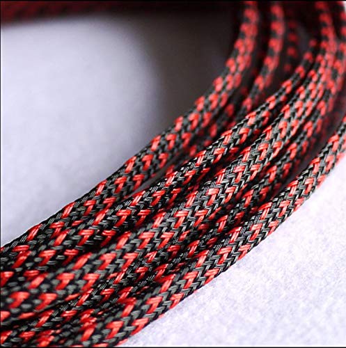 10 m erweiterbarer PET-Kabelschlauch – flacher, dichter, geflochtener Drahtschutz for Kabel von 1 mm bis 18 mm, 1 Stück(Black red,6mm) von PRPRP