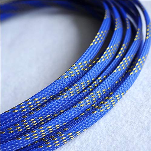 10 m erweiterbarer PET-Kabelschlauch – flacher, dichter, geflochtener Drahtschutz for Kabel von 1 mm bis 18 mm, 1 Stück(Blue Golden,8mm) von PRPRP