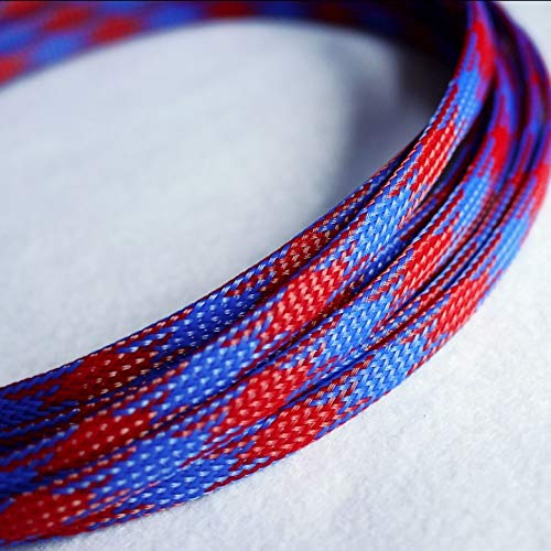 10 m erweiterbarer PET-Kabelschlauch – flacher, dichter, geflochtener Drahtschutz for Kabel von 1 mm bis 18 mm, 1 Stück(Red blue,10mm) von PRPRP
