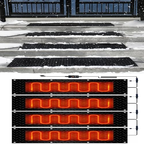 Outdoor-Schneeschmelzmatten – rutschfeste Gummi-Eisschmelzmatte for Dächer, Treppen und Gehwege – effiziente Schneeräumung im Winter(25.4x90cmx4Pcs) von PRPRP