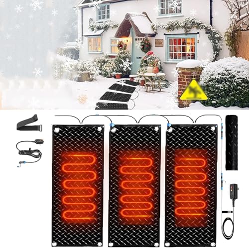 Schneeschmelzmatte for Außentreppen – rutschfest, mit 2 Zoll/h Schmelzgeschwindigkeit, 6 Fuß langem Netzkabel und Verbindungsleitung(40x80cmx3Pcs) von PRPRP