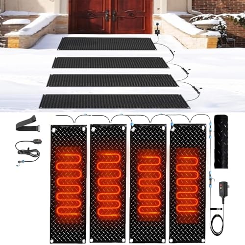 Schneeschmelzmatte – rutschfeste Gummi-Gehwegmatte for den Winter, 360-W-Schneeschmelzgerät for Treppen, Türen, Einfahrten(40x80cmx4Pcs) von PRPRP