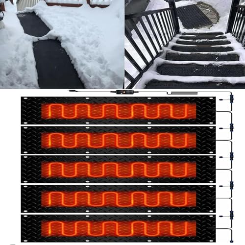 Schneeschmelzmatte – rutschfeste Gummimatte for den Außenbereich im Winter – 360 W Schneeschmelzpad mit Netzkabel – sicher und effizient(25.4x120cmx5Pcs) von PRPRP
