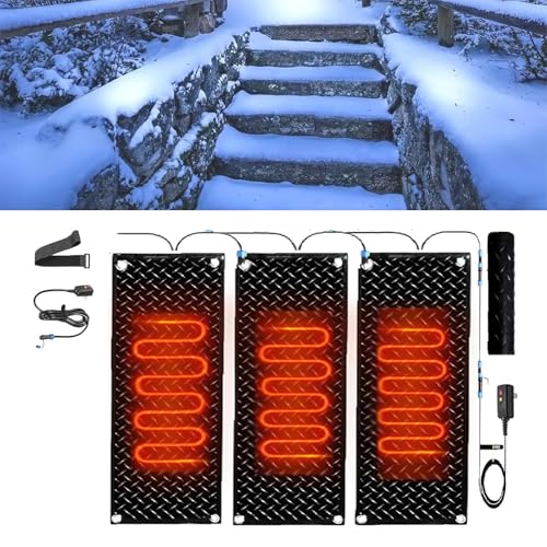 Schneeschmelzmatten for Außentreppen – rutschfeste Gummimatten zur Schneeräumung im Winter mit Netzkabel(30x150cmx3Pcs) von PRPRP