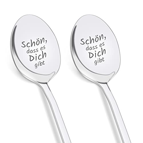 PRSTENLY Beste Freundin Geschenke, 2 Stücke Kaffeelöffel mit Gravur - Schön, Dass Es Dich Gibt, Geschenke für Frauen Männer Freundin Ostern Geburtstag Weihnachten, Weihnachtsgeschenke für Frauen von PRSTENLY