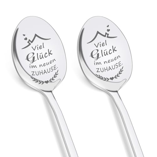 PRSTENLY 2 Stücke Kaffeelöffel mit Gravur, Einzugsgeschenke Wohnung, Einweihungsgeschenk Haus, Geschenk zum Einzug ins Haus - Neues Zuhause, Neues Haus Geschenk von PRSTENLY