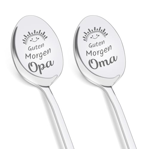 PRSTENLY Oma und Opa Geschenke, 2 Stücke Kaffeelöffel mit Gravur - Guten Morgen Opa Oma, Geschenk für Oma und Opa zum Geburtstag Ostern Muttertag Vatertag, Du Wirst Oma und Opa Geschenk von PRSTENLY