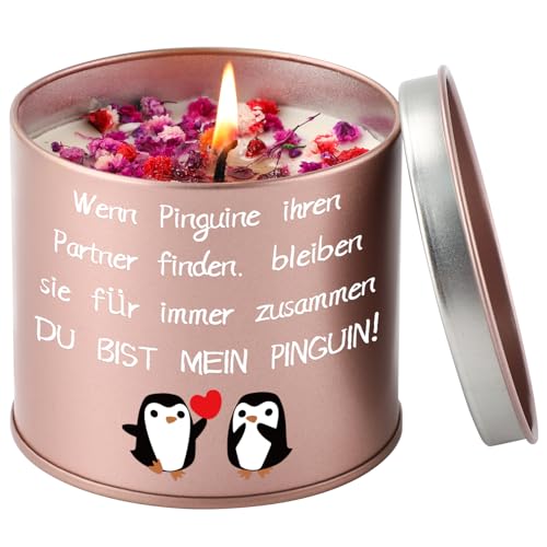 PRSTENLY Jahrestag Geschenk für Sie, Kerze aus Metall mit Du Bist Mein Pinguin, Valentinstag Weihnachten Hochzeitstag Geschenke für Partner Mein Frau Ehefrau Freundin von PRSTENLY