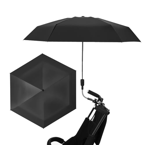 PRTECY 35,4-Zoll-Strandschirm für Stuhl, Universeller Kinderwagenschirm mit Verstellbarer Klemme, Tragbarer Schattenschirm-Sonnenschirm für Strandstühle, Camping-Reisezubehör,(Schwarz) von PRTECY