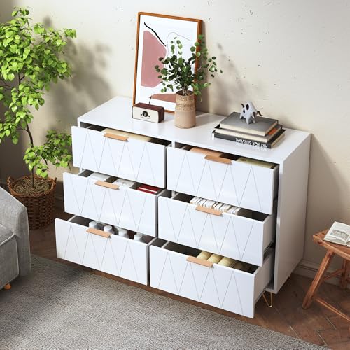 PRTECY Kommode mit 6 Schublanden 100 x 34 x 72.5cm Breite Kommode Holz mit Gold Griff und Kippsicherung Metallfuß Highboard Sideboard Aufbewahrungskommode PRTECY Kommode mit 6 Schublanden 100 x 34 x 72.5cm Breite Kommode Holz mit Gold Griff und Kippsicherung Metallfuß Highboard Sideboard Aufbewahrungskommode von PRTECY
