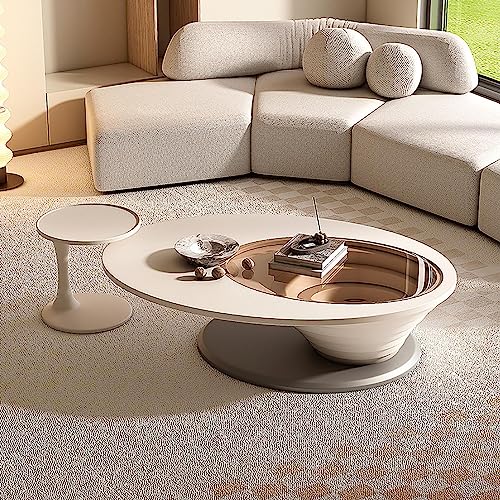 PRUJOY Modern geformter Couchtisch im 2er-Set, minimalistisches, offenes Design, TV-Ständer, seitlicher Mitteltisch, Glasplatte, Wohnmöbel für das Wohnzimmer von PRUJOY