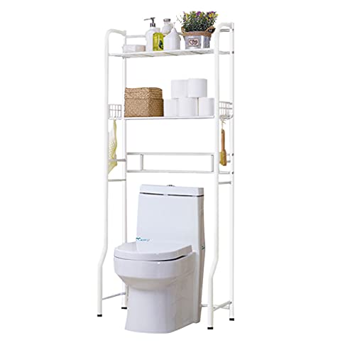 PRUJOY Waschmaschinen-Aufbewahrungsrahmen für über der Toilette, Toilette, multifunktionale Balkonaufbewahrung und Lagerregal, rostfreie Kapazität (White) von PRUJOY