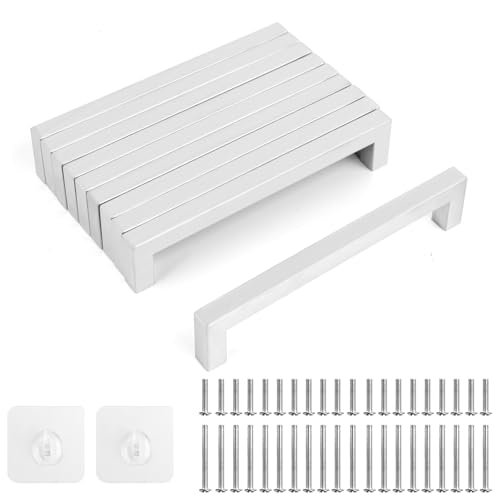 10 Stück Möbelgriffe Silber Edelstahl Schubladengriffe mit Vierzig Schrauben, 160mm Lochabstand Küchengriffe, Griffe für Küchenschränke, Türgriff Kommode Schubladengriffe Stangengriffe-12mm Breit von PRZRAO
