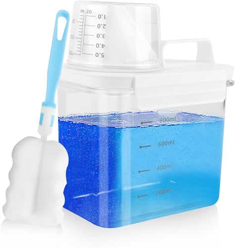 Upgrade Luftdichter Waschmittelspender 1100 ML mit Messbecher, Klarer Waschmittel Aufbewahrung mit Skala, PET BPA Frei Waschpulver Aufbewahrungsbox mit abschließbaren Deckel Waschmittelbox von PRZRAO
