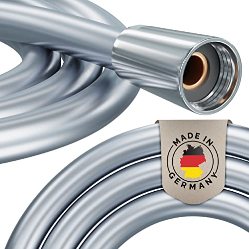 PRISMA Brauseschlauch 2m mit doppeltem Verdrehschutz. Duschschlauch 200cm MADE IN GERMANY - Extrem flexibel, verdrehsicher, mit Knickschutz. Kunststoffschlauch mit Drehwirbel in Edelstahl-Optik von Prisma
