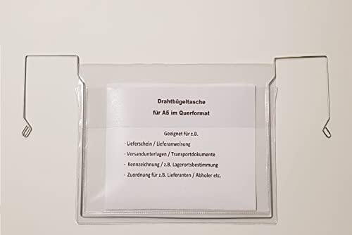 50x A5 Drahtbügeltasche MIT LASCHE/KLAPPE, passend für A5 Querformat geeignet für z.B. Gitterboxen, Regale und Paletten von PS-Handelshaus