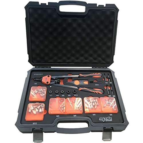 SP Tools SP69016 - Set Blindniet- und Nietzange M3 bis M10 - Set Blindnietmuttern, 4x Stifte, 4x Düsen, 1x Schlüssel, 60 Muttern - Kfz-Werkzeug - Blindnietzangen - Profi-Qualität von SP Tools