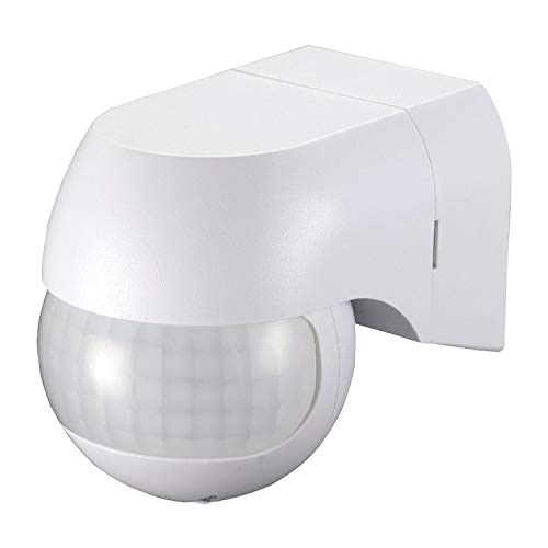 PS-TECH Bewegungsmelder Aussen IP44 Schalter geeignet für LED-Licht, Motion Sensor mit Präsenz-Abdeckung von 180 ° bis 12 m. bei 2,5 m Höhe, Timer 10 Sekunden - 15 Min. von PS-TECH