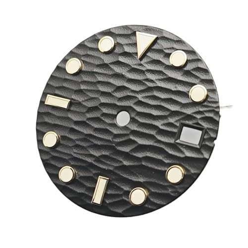 PSDFJAD ZHGUIMING 28,5 mm Uhrenzifferblatt, gewellte Oberfläche, grün Leuchtend, mit Datumsanzeigen, Uhrenersatzzubehör for NH35/36/4R/7S-Uhrwerke(Black Gold) von PSDFJAD