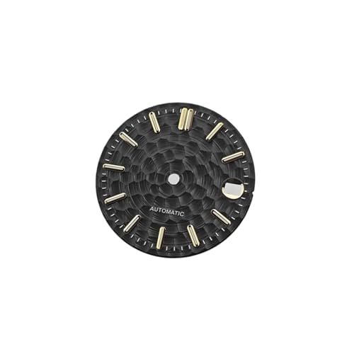 PSDFJAD ZHGUIMING 28,5 mm Uhrenzifferblatt NH35, Zifferblatt mit wabenförmiger strukturierter Oberfläche, grün leuchtende Zifferblätter, Uhrenzubehör for das NH35-Uhrwerk(Gold Black) von PSDFJAD