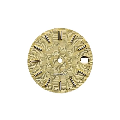 PSDFJAD ZHGUIMING NH35-Zifferblatt und Uhrzeiger, 28,5 mm, Zifferblatt mit geometrischen Formen und Textur, grün leuchtendes Uhrenzubehör for das NH35-Uhrwerk(Gold) von PSDFJAD