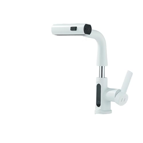 ZHGUIMING Badezimmer Waschbecken Wasserhahn Pull Out 3 Möglichkeiten Düse Regen Stream Sprayer Kran Heben Heiß Kalt Wasser Mischbatterie(White Color) von PSDFJAD