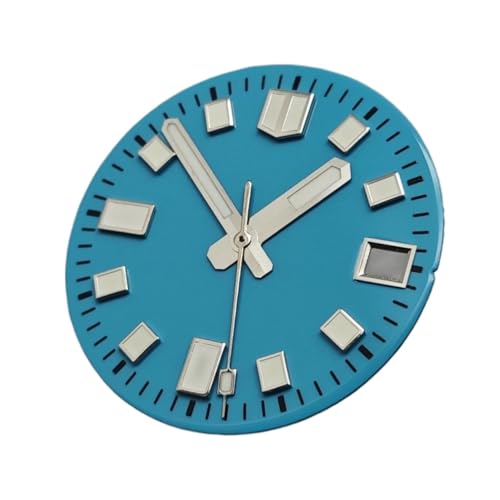 ZHGUIMING Modifikation 28,5 mm Zifferblatt Grün leuchtende Trend-Uhrengesichter mit Einzeldatum Uhrenzubehör Passend for NH35-Uhrwerk(Sky Blue with Hands) von PSDFJAD