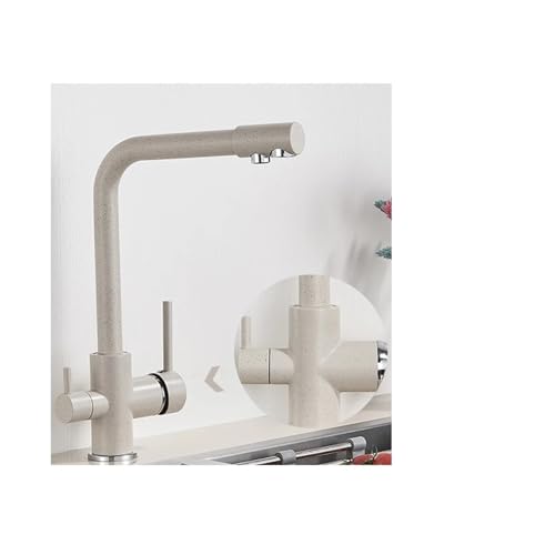 ZHGUIMING Schwarz Weiß Messing Reines Wasser Küche Wasserhahn Dual Griff Heißes und Kaltes Trinkwasser 3-wege Filter(Beige with dot-A) von PSDFJAD