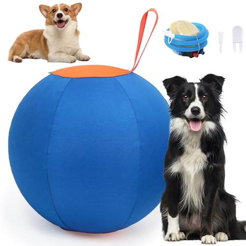Herding Ball für Hunde 18inch PVC Hundeball Reißverschlüsse mit Griffgurt & Polyesterabdeckung kratzfestes interaktiver Hund zum Training von PSFDEWT