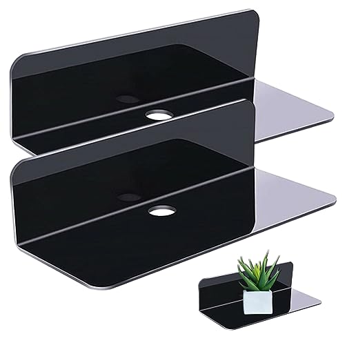 PSFDEWT Selbstkleber Regal Acryl schwimmende Wandregale 2pcs kleine schwimmende Regale mit 10 Klebstoffkleber für Buchspeicher -Sicherheitskameras Schwarz von PSFDEWT